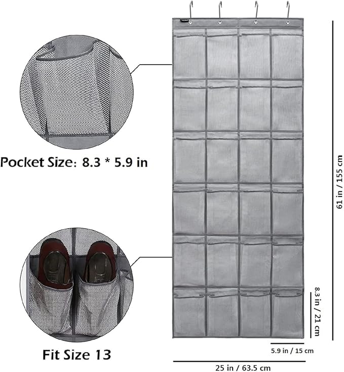 Over the Door Shoe Rack Organizer with 24 Mesh Pockets Hanging Pocket Organizer for Bedroom Bathroom Kitchen Stroage (24 Pockets)-NeatNest