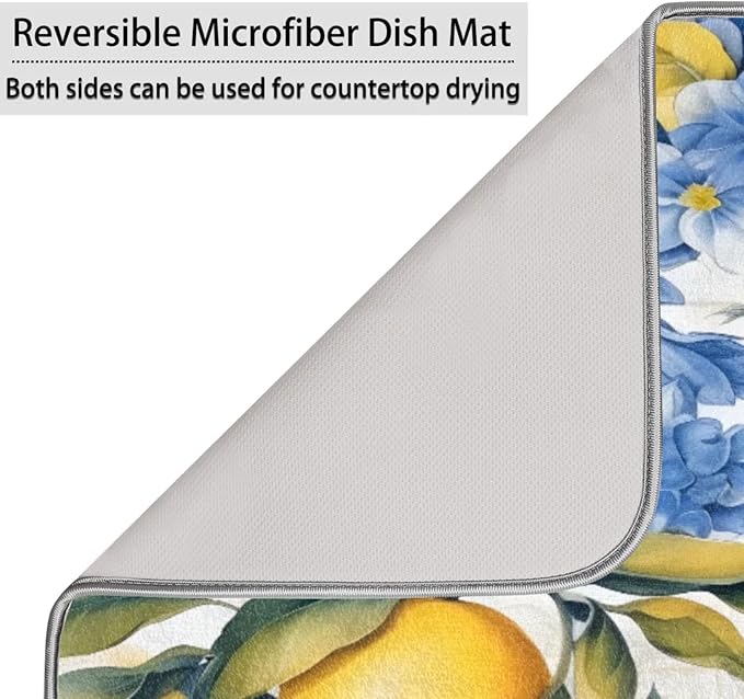 Dish Drying Mat Kitchen Counter - Absorbent Microfiber Drying Rack Pads Reversible Dish Pad Draining Mats for Countertop Coffee Mats,16x18 inch(Lemon)