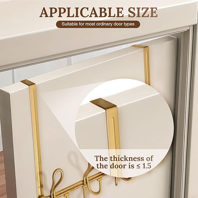 Double Prong Over The Door Hook Rack, with 4 Triple Hooks to Hang Your Coats, Hats, Towels, Purses and More in Your Bathroom, Bedrrom or Walk-in Closets - Gold