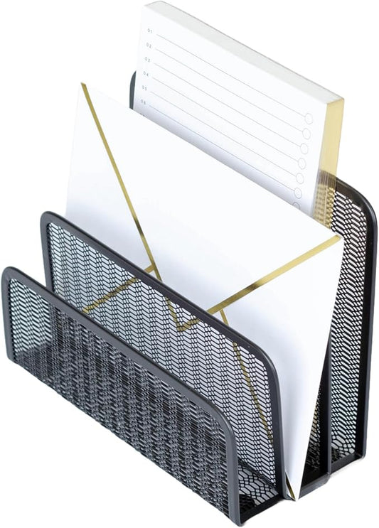 BLU MONACO Black Metal Mesh Letter Sorter – 3-Slot Mail Organizer for Desk, Office & Home – Space-Saving Vertical Mail Holder for Envelopes, Documents & Files – Sleek Desk Organizer-NeatNest