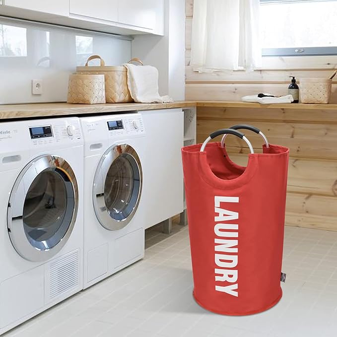 DOKEHOM 90L Large Laundry Basket, Collapsible Laundry Bag, Freestanding Tall Clothes Hamper, Foldable Washing Bin (Red)-NeatNest