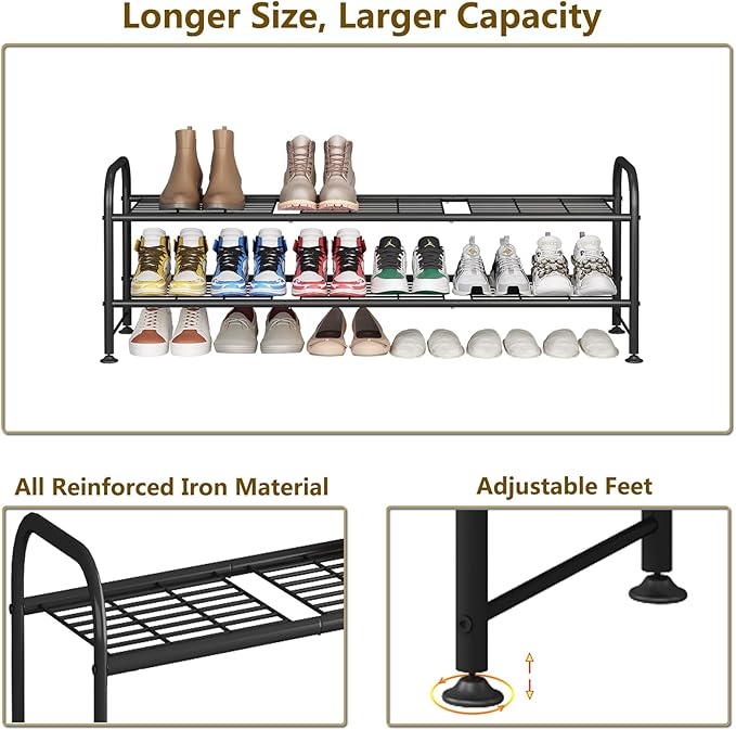 LINZINAR Shoe Rack 2 Tier Storage Organizer for Closet Entryway Metal Black-NeatNest