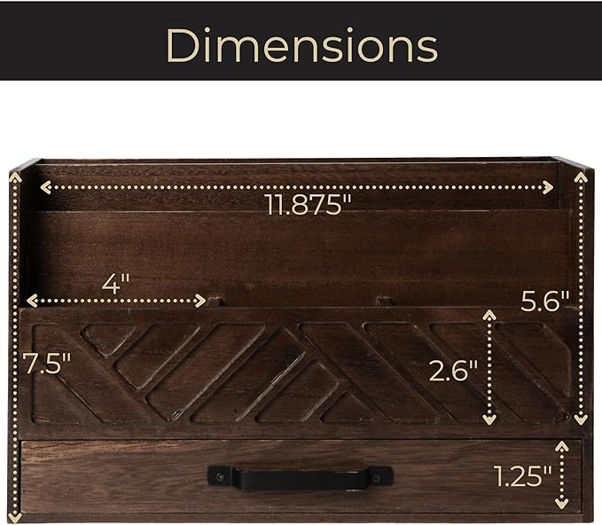 BLU MONACO Mail Organizer for Desk – Brown Wooden Mail Sorter with Drawer and 6 Compartments – Rustic Letter Organizer with Black Handle – Desktop File Holder for Home Office, Entryway, or Kitchen-NeatNest