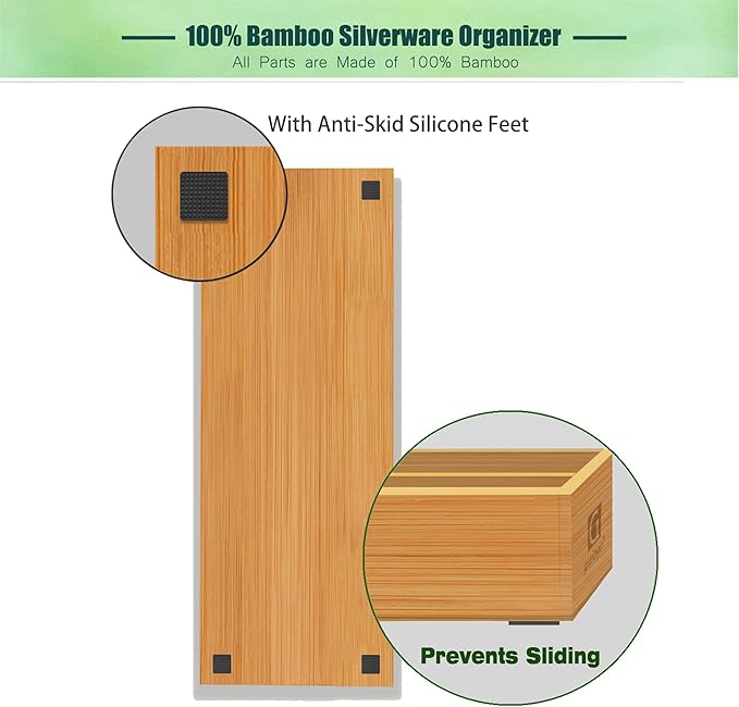 Bamboo Silverware Drawer Organizer, Kitchen Small Silverware Organizer, Utensil Tray Holder, Cutlery Tray for Spoons, Forks, Knives, Suitable for a family of 2-4-NeatNest