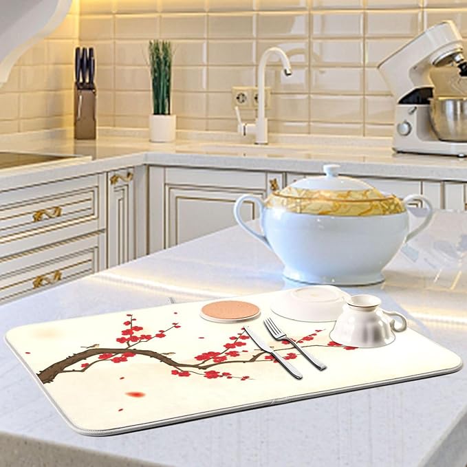 Absorbent Dish Dying Mat XL Oriental Style Painting Kitchen Counter Mat Protector,Reversible,Extra Large 24 x 18 Inches