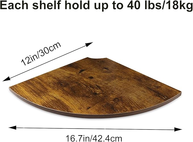 JJL Corner Shelves, 12 Inch Deep Corner Shelf Wall Mounted with Wire Hole, 4 Tier Circular arc Corner Hanging Shelving for Wall Storage, for Speaker, Cable Box, Rust Brown-NeatNest