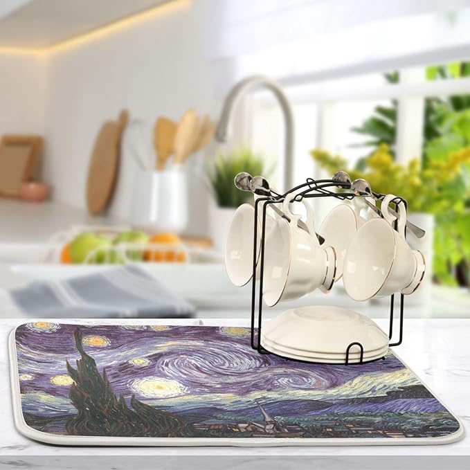 Absorbent Dish Drying Mat The Starry Night Kitchen Counter Mat Absorbent Microfiber Dry Mats for Dishes Large 24 x 18 Inches