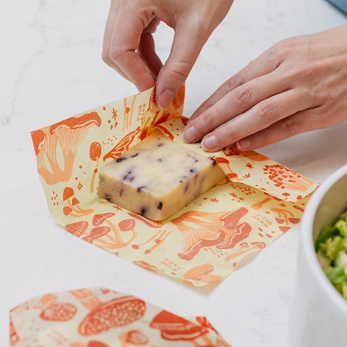 Bee's Wrap Beeswax Wraps for Food - Mushroom Magic 3 Pack (S, M, L) Made in USA Reusable & Organic Food Wraps, Sandwich Wrap & Bowl Covers - Eco-Friendly Alternative to Aluminum Foil & Plastic Wrap-NeatNest