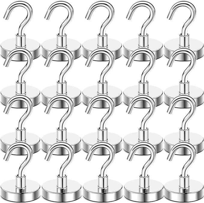 DIYMAG Magnetic Hooks, 80 LB Heavy Duty Strong Magnet with Hooks, Strong Rare Earth Neodymium Magnet Hooks for Hanging, Magnetic Hanger for Curtain, Home, Kitchen, Workplace, 20 Packs-NeatNest