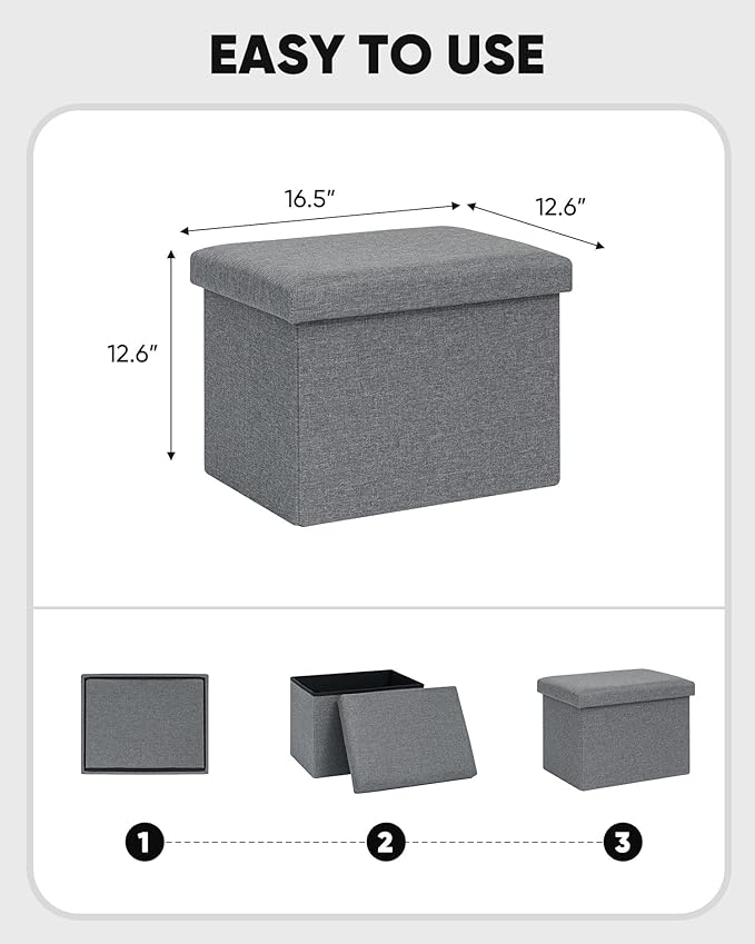 B FSOBEIIALEO Folding Storage Ottoman Cube Linen Ottomans for Living Room, Bedroom, Home Office, Dorm Storage Footrest Grey 16.5"x12.6"x12.6"
