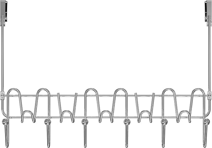DecoBros Supreme Over The Door 11 Hook Organizer Rack, Chrome Finish-NeatNest