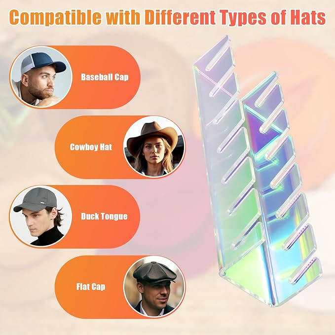 Hat Stand for Baseball Caps, 2 Pack No Install Acrylic Hat Organizer for 14 Baseball Caps Storage Organizer, Hat Racks Hat Holder Display and Organization for Closet, Bedroom, Dresser (Colorful-2Pack)-NeatNest