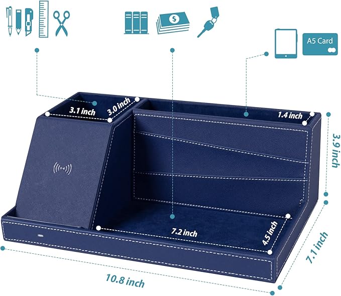 Desk Organizer with Charging Station, Nightstand Organizer Phone Docking Station, Men Gift Husband Wife Anniversary Dad Birthday Nightstand Purse Father Graduation Male Travel Idea Gadgets-NeatNest