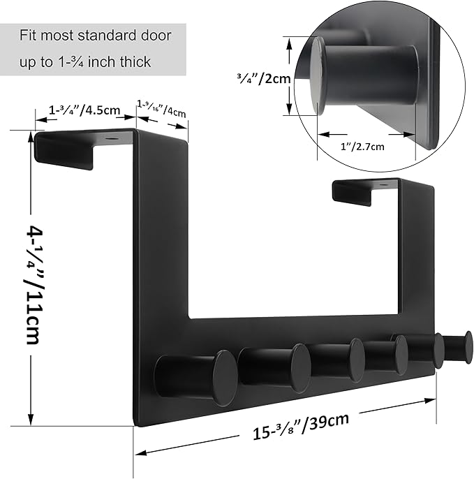 WEBI Over The Door Hooks,Over The Door Towel Rack with 6 Peg Hooks for Hanging,Over Door Hanger Coat Rack for Behind Back of Bathroom,Black,2 Packs