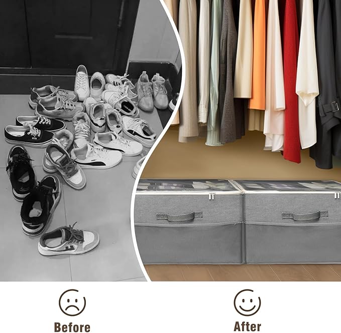 Fabric Shoe Organizer Storage Box for Closet, Fits 16 Pairs Large Shoe Storage Containers Sneaker High Heel Storage Box Bins Space Saving Shoe Storage Organizer Basket with w/Adjustable Dividers, Grey-NeatNest