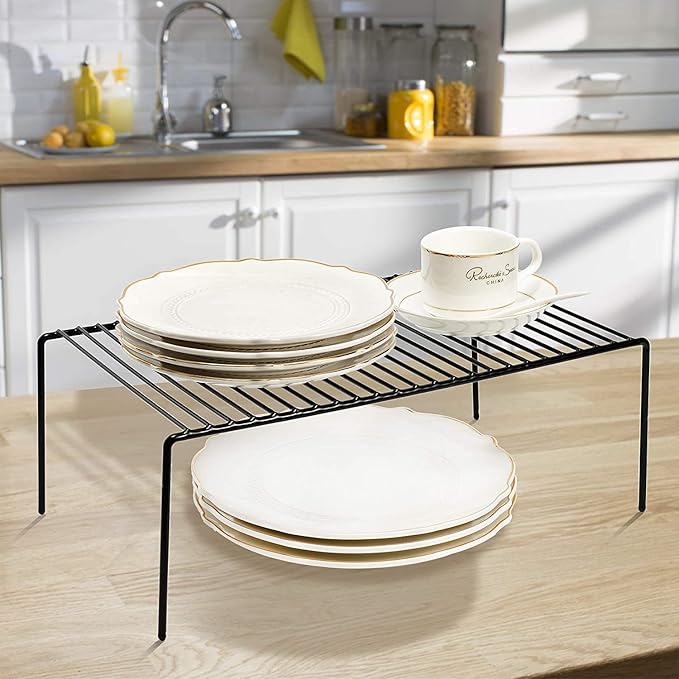 Cabinet Storage Shelf Rack Set of 6, Medium (13 x 9.4 inch) Rustproof Metal Wire Kitchen Cabinet Organizer and Storage, Cupboard Spice Shelf Rack for Plate, Dish, Counter & Pantry Organization-NeatNest