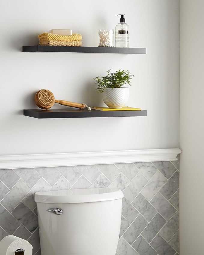 BAYKA Floating Shelves for Wall, 22.5" Wall Mounted Rustic Wood Shelves for Bathroom, Bedroom, Living Room, Kitchen, Office, Hanging Shelf for Books/Storage/Room Decor Capacity (Black, Set of 2)-NeatNest