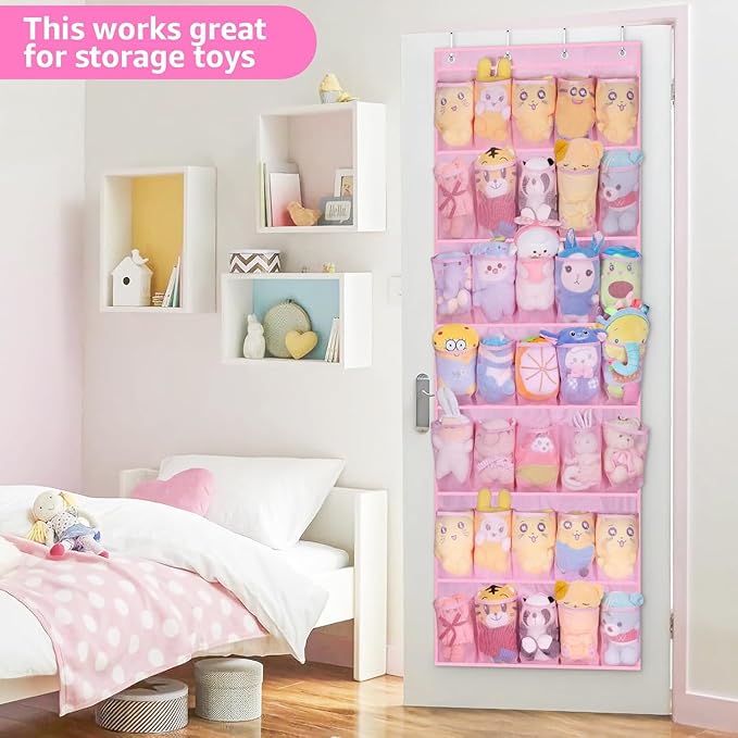 MISSLO 35 Pockets Kids Shoe Organizer for Baby sturdy Oxford Toddler Shoe Rack for Closet Cute Over the Door Shoe Storage Hanging Pink Girl Room Decor-NeatNest
