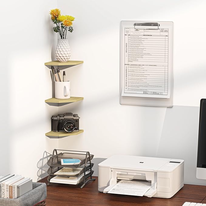 Corner Shelf Wall Mount, Floating Corner Shelves, Set of 3 Corner Wall Shelf Organizer, Rustic Wood Wall Storage Display Shelves for Living Room Bedroom Bathroom Kitchen, Rustic Brown, Oak-NeatNest