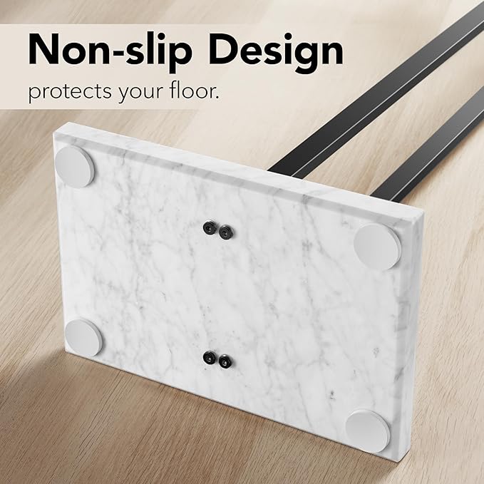 Bathroom Towel Rack Freestanding Floor Stand: Black 36in 2‑Bar Weighted Marble Base Towel Holder, Rustproof 304 Stainless Steel Drying Rack for Bath&Hand Towels, No‑Drill Slim Organizer, Spa Pool