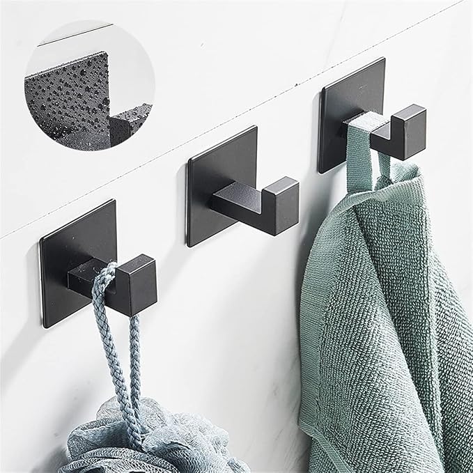 2PC SUS304 Stainless Steel Bathroom Self Adhesive Towel Hook Hanger Chrome Finish Coat Hook Robe Hook Hanger Without Drilling Easy Installation … (Self Adhesive, 2PC) …