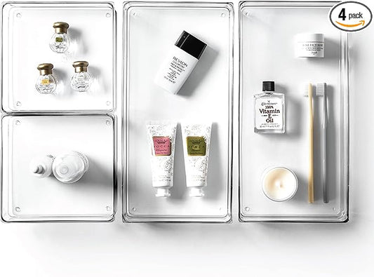 BINO | 4-Piece Drawer Organizer Bin Set | THE MODULAR | Multi-Purpose Storage | Durable | BPA-Free | Desk Drawer Organizer | Vanity Bathroom Makeup-NeatNest