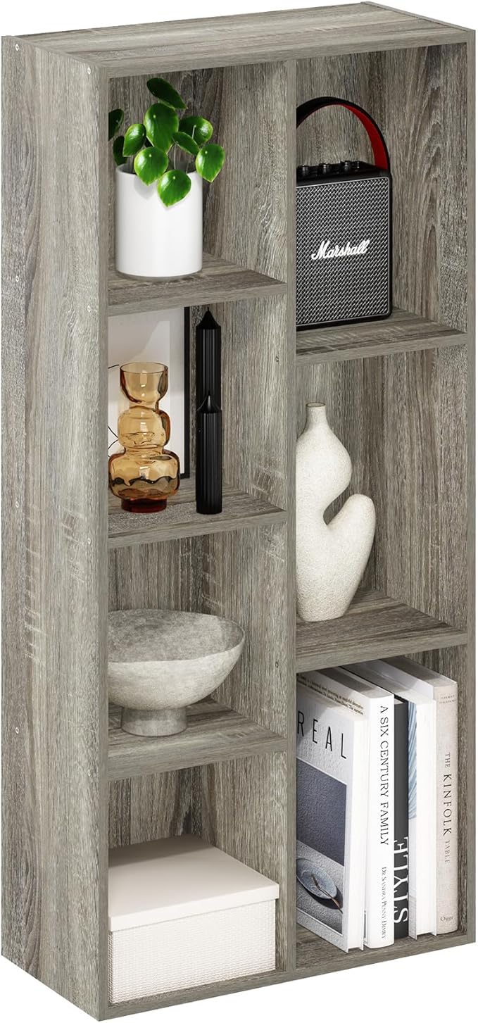 Furinno Luder 7-Cube Reversible Open Shelf, French Oak-NeatNest