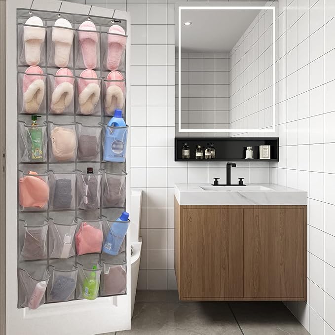 Over the Door Shoe Rack Organizer with 24 Mesh Pockets Hanging Pocket Organizer for Bedroom Bathroom Kitchen Stroage (24 Pockets)-NeatNest