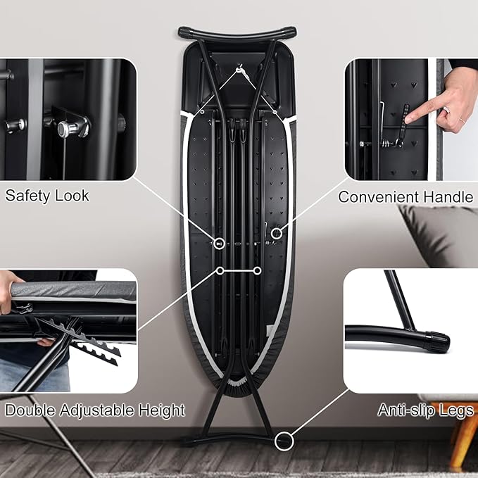 Duwee 15"x38" Ironing Board with Heat Resistant Cover and Thicken Felt Pad, Ironing Board with Iron Rest,Adjustable Height Full Size Ironing Board,Heavy Sturdy Legs