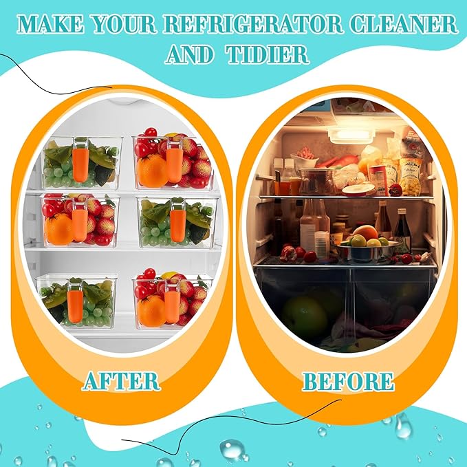 Havawish 2 Set Ice Bin and Flexible Scoop Set Plastic Freezer Ice Bin with Pull out Handle Clear Storage Bucket for Container with Bucket Scoop(Orange,10.83 x 7 x 4.33 in)