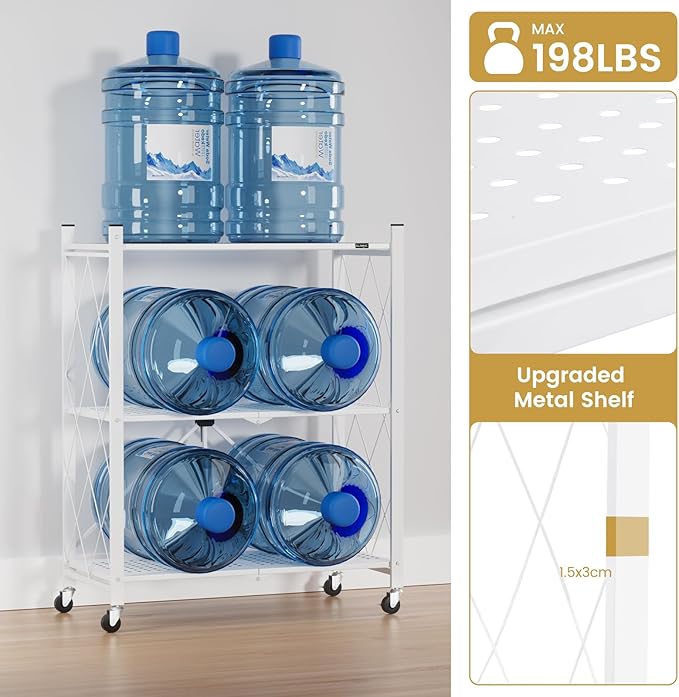 ALANNG Storage Shelves with Wheels, Bookshelf with Storage, No Assembly Metal Rack Cart for Kitchen, Office, Laundry, Garage (3 Tier, White)