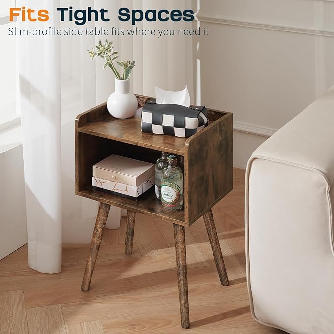 Yoobure Mid Century Modern Nightstand for Small Spaces - Small Side Table with Storage Shelf, Wood End Table Night Stand, Vintage End Tables Living Room, Minimalist Side Tables for Bedroom Dorm Office