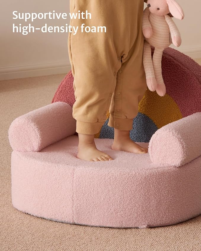 Blissful Diary Toddler Chair Comfy, Foam Kids Chair with Soft Teddy Plush, Toddler Reading Chair with Cute Arclet Designs- Blush Pink-NeatNest