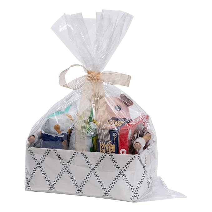 Decorative Collapsible Rectangular Fabric Storage Bin Organizer Basket with Wooden Handles for Clothes Storage, 11"×7.1"×3.9", White-NeatNest