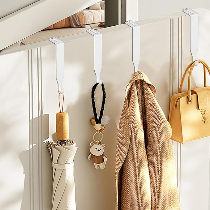 5 Pcs Adjustable Over The Door Hooks, Premium Metal Hooks for Hanging, Door Coat Hangers, Cubicle Hook Fit 1 3/8" to 3 1/2" Longer Panels Heavy Duty Towel Hooks for Coat, Towels, Wreath,White