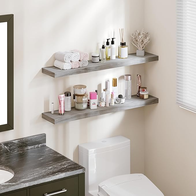 BAMEOS Floating Shelves,40 in W x 8in D Wall Mounted Wooden Shelves with Invisible Brackets Set of 2, Hanging Wall Shelves Decoration for Bedroom, Bathroom, Living Room and Kitchen-NeatNest