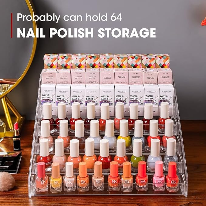 Nail Polish Organizer 84 Bottles of 7 Layers Sunglass Organizer Acrylic Display Rack Eyeglasses Storage Essential Oils Holder Makeup Organizer No Tool Needed Assembly, Clear (2 Pack)-NeatNest