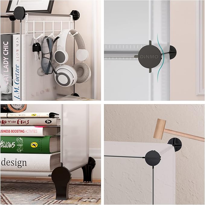 DINMO 6 Cubes Storage Organizer, Bookcase, Display Shelf with Wooden Mallet, Cabinet Storage for Kids, Adult, Office, Bedroom, Bathroom, White-NeatNest