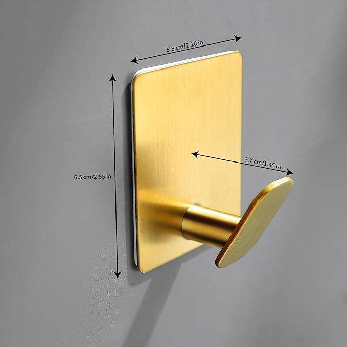 DELITON 8 Pack Gold Wall Hooks - Adhesive Towel Hooks for Bathrooms Kitchen Livingroom Garage, Heavy Duty Hook for Walls, No Damage, Stainless Steel-NeatNest