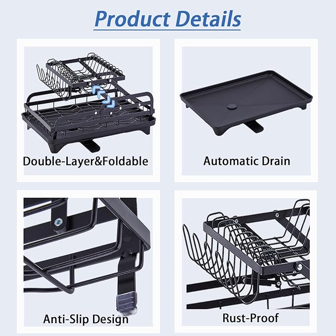Dish Drying Rack Kitchen Dish Draining Rack 2 Tier Large Capacity for Kitchen Counter