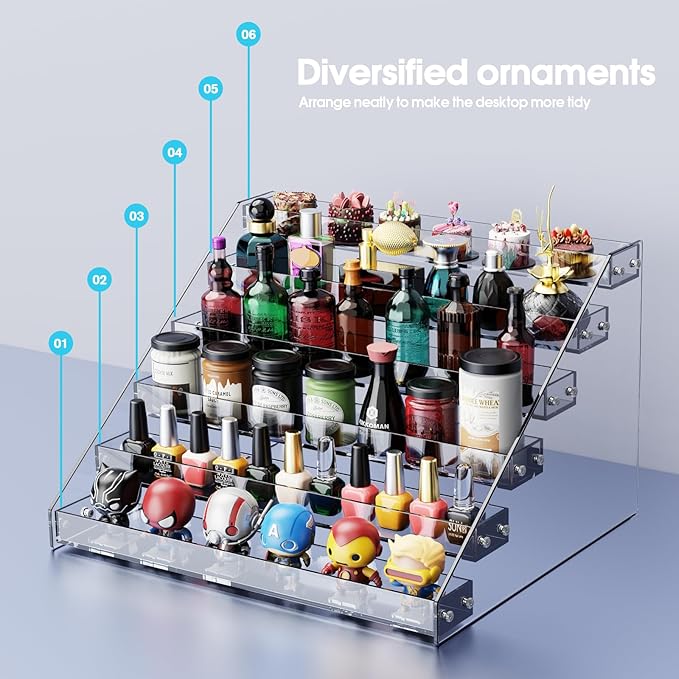 Acrylic Display Shelf,Risers Display Stands,Perfume Organizer,Cupcake Stand,Tiered Display Stand,Sticker Display,Card Stands For Display,Card Display Stand,Figure Display,Spice Rack(6 Tier)-NeatNest