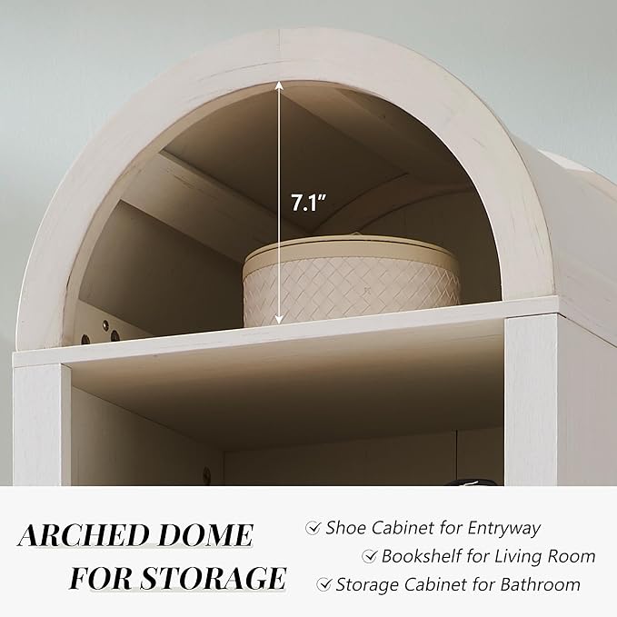 71" Tall Arched Shoe Storage Cabinet, 8 Tiers 16 Pairs Wooden Shoe Rack with 3 Adjustable Shelves, Freestanding Shoe Closet Shelf Organizer for Entryway, Hallway, Living Room, Antique White-NeatNest