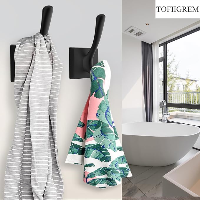 Black Wall Hooks - Coat & Towel Hooks (4 Pack, Heavy Duty, Modern Style)-NeatNest