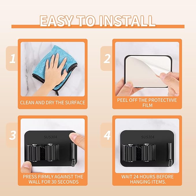Broom Holder Wall Mount, Mop and Broom Holder Wall Mount with Hooks, Stainless Steel Broom Holders 4Pcs-NeatNest