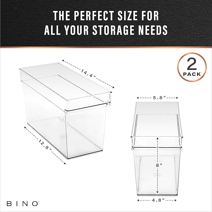 BINO | Plastic Storage Bins, Medium - Deep | THE HANDLER COLLECTION | Multipurpose Organizer Bins | Kitchen Pantry Organizers and Storage | Clear Containers for Organizing Home | Freezer Organizer-NeatNest