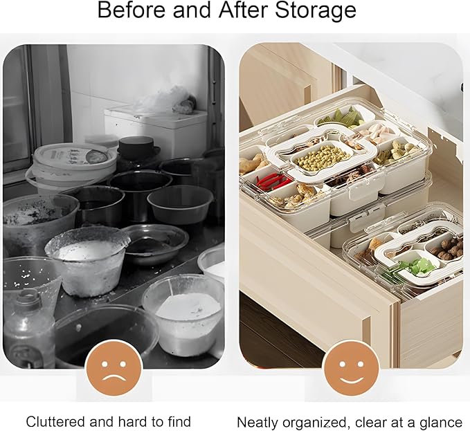 Divided Veggie Tray with Lid and Handle 9 Compartment Serving Tray with Dividers Portable Travel Snack Containers Stackable Snackle Box Charcuterie Container for Fruit,Vegetable,Salad (9 Containers)-NeatNest