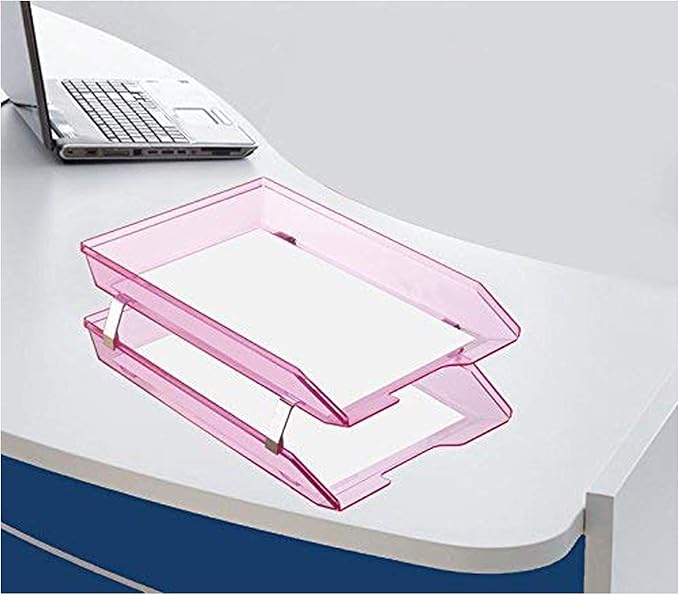 Acrimet Facility 2 Tier Letter Tray, Front Load, Letter Size/A4, Desktop File Organizer, Plastic (Clear Pink Color)-NeatNest
