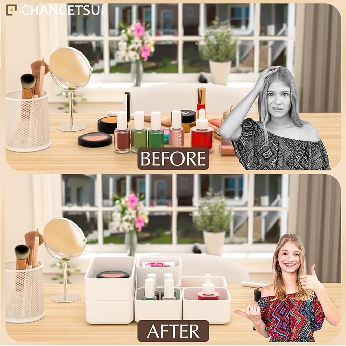 CHANCETSUI White Makeup Drawer Organizer for Vanity: Bathroom Cosmetic Organizers Trays and Storage, Stackable Plastic Drawers Organization.-NeatNest