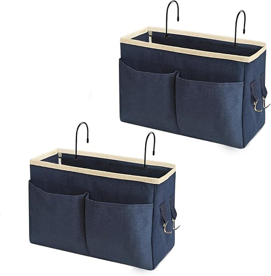 Bedside Caddy Bedside Hanging Storage Basket Multi-Function Organizer Caddy for Bunk and Hospital Beds Dorm Rooms Bed Rails, Can be Placed Glasses Books Mobile Phones(2pc Navy Blue)-NeatNest