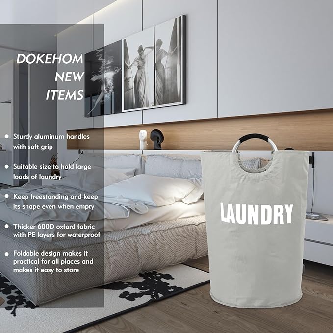 DOKEHOM 160L XX-Large Laundry Basket (7 Colors), Collapsible Laundry Bag, Foldable Laundry Hamper, Folding Washing Bin (Grey, XXL)-NeatNest